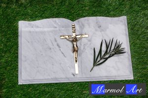 Libro de Mármol Blanco 30 x 50 x 2 con Cruz de Bronce
