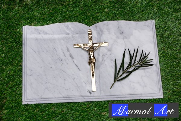 Libro de Mármol Blanco 30 x 50 x 2 con Cruz de Bronce