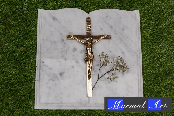 Libro de Mármol Blanco 30 x 30 x 2 con Cruz de Bronce