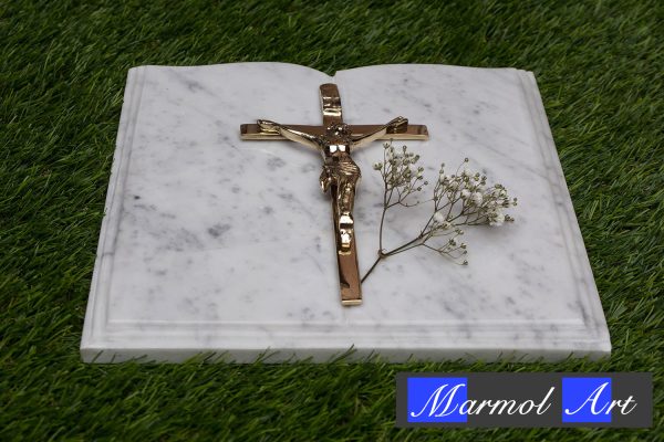 Libro de Mármol Blanco 30 x 30 x 2 con Cruz de Bronce - Imagen 2
