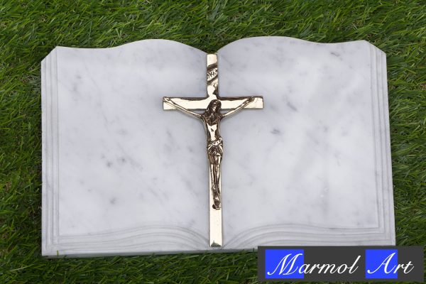 Libro de Mármol Blanco 20 x 30 x 2 con Cruz de Bronce